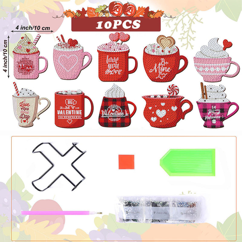 Crème glacée de la Saint-Valentin Sous-tasse Broderie Diamant 10Pcs