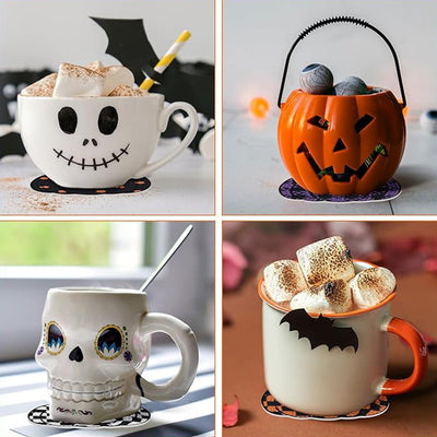 Citrouille d’Halloween Sous-tasse Broderie Diamant 8Pcs