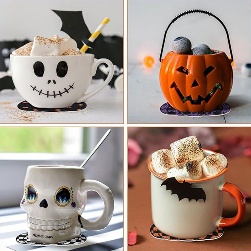 Citrouille d’Halloween Sous-tasse Broderie Diamant 8Pcs