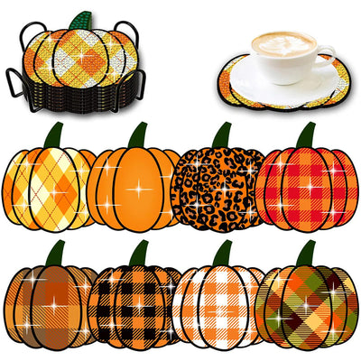 Citrouille d’Halloween Sous-tasse Broderie Diamant 8Pcs