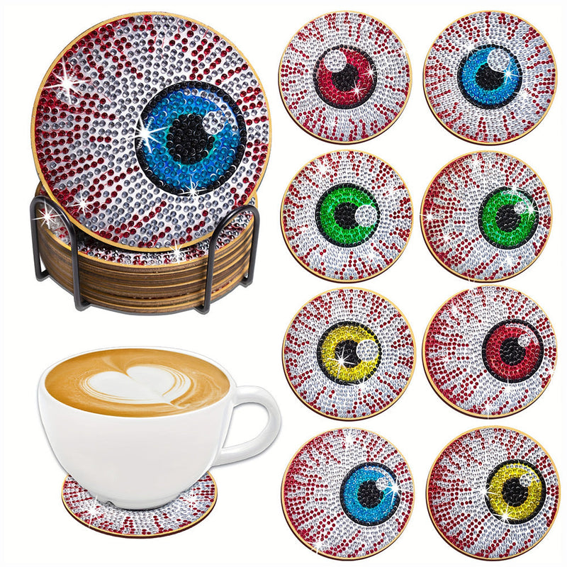 Globes oculaires d’Halloween Sous-tasse Broderie Diamant 8Pcs