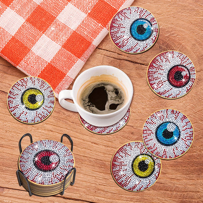 Globes oculaires d’Halloween Sous-tasse Broderie Diamant 8Pcs