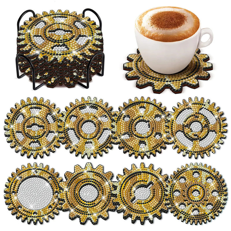 Équipement noir et or Sous-tasse Broderie Diamant 8Pcs