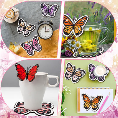 Papillon de printemps Sous-tasse Broderie Diamant 8Pcs