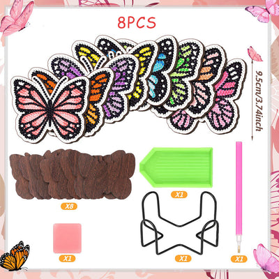 Papillon de printemps Sous-tasse Broderie Diamant 8Pcs