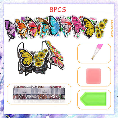 Papillon de printemps Sous-tasse Broderie Diamant 8Pcs