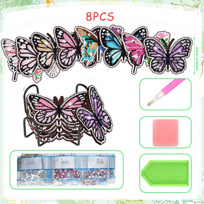 Papillon de printemps Sous-tasse Broderie Diamant 8Pcs