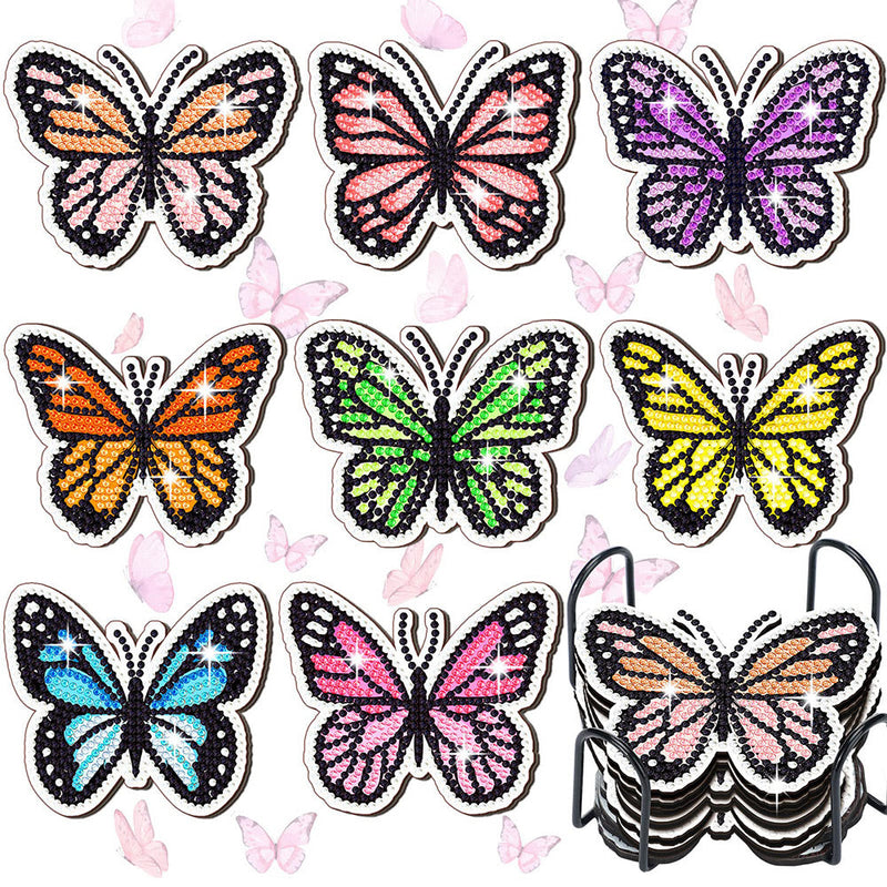 Papillon de printemps Sous-tasse Broderie Diamant 8Pcs