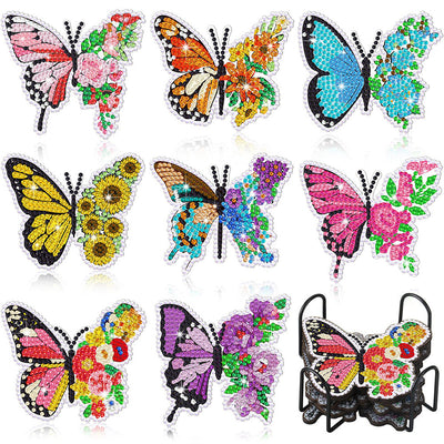 Papillon de printemps Sous-tasse Broderie Diamant 8Pcs