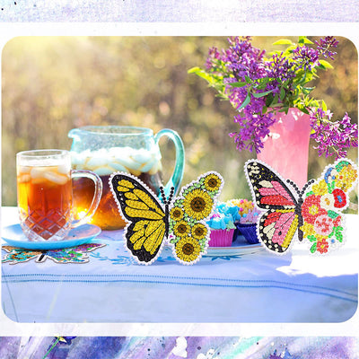 Papillon de printemps Sous-tasse Broderie Diamant 8Pcs