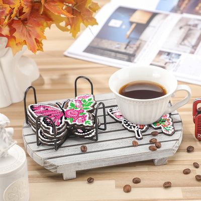 Papillon de printemps Sous-tasse Broderie Diamant 8Pcs