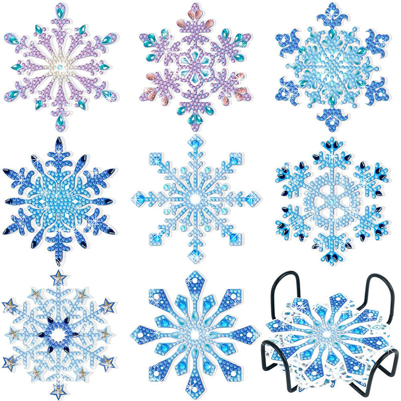 Beau flocon de neige Sous-tasse Broderie Diamant 8Pcs