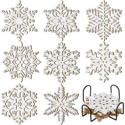 Beau flocon de neige Sous-tasse Broderie Diamant 8Pcs