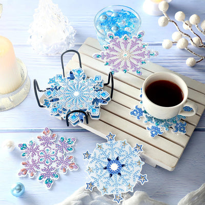 Beau flocon de neige Sous-tasse Broderie Diamant 8Pcs