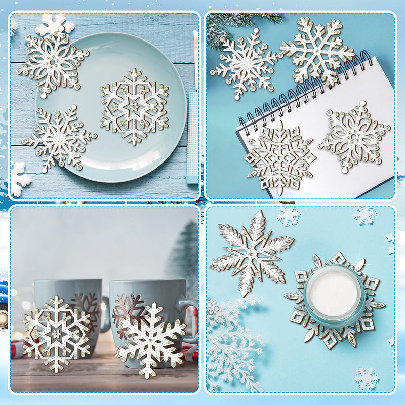 Beau flocon de neige Sous-tasse Broderie Diamant 8Pcs