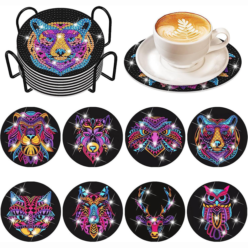 Animaux Féroces Colorés Sous-tasse Broderie Diamant 8Pcs