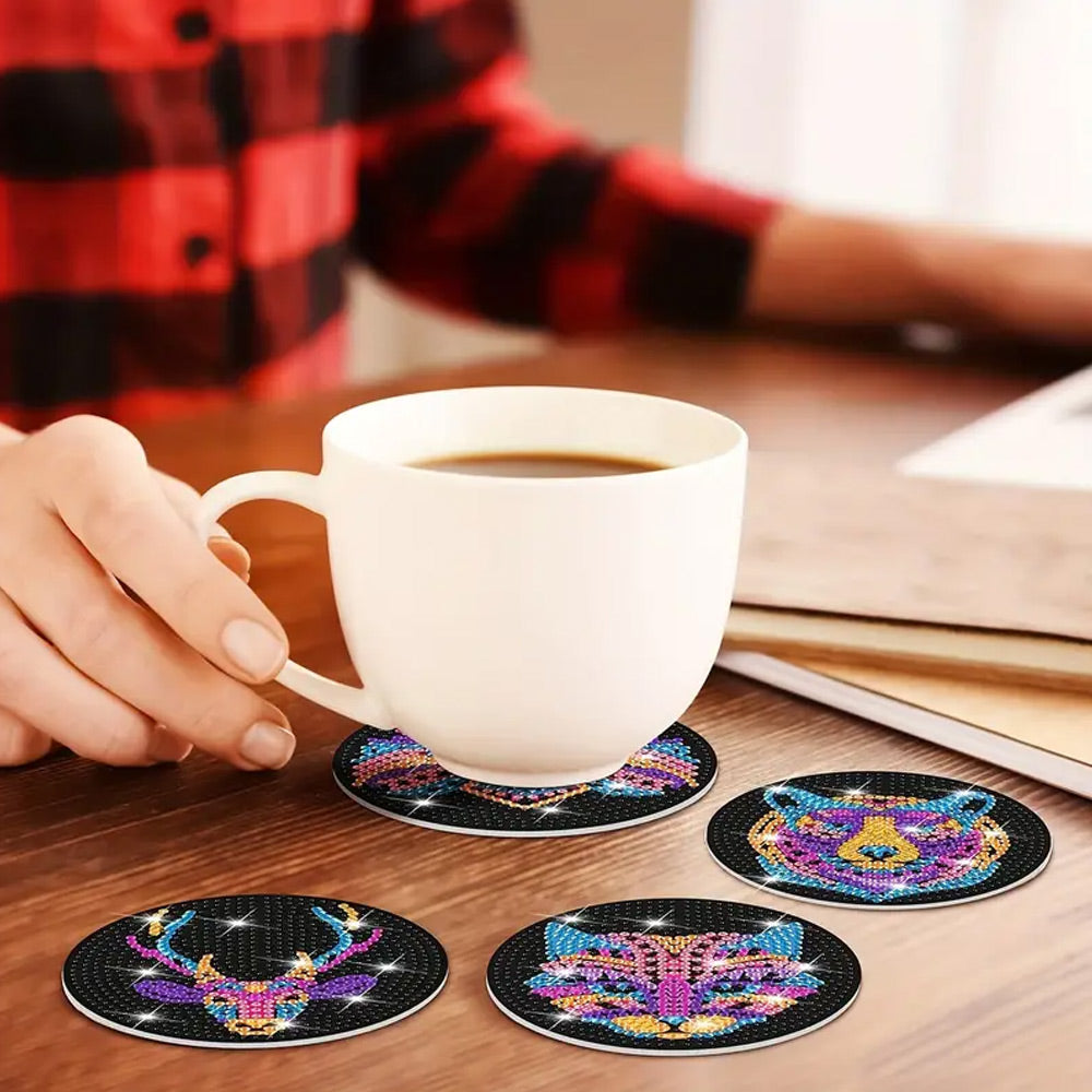Animaux Féroces Colorés Sous-tasse Broderie Diamant 8Pcs