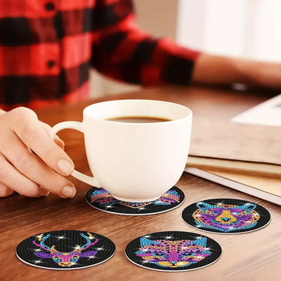 Animaux féroces colorés Sous-tasse Broderie Diamant 8Pcs