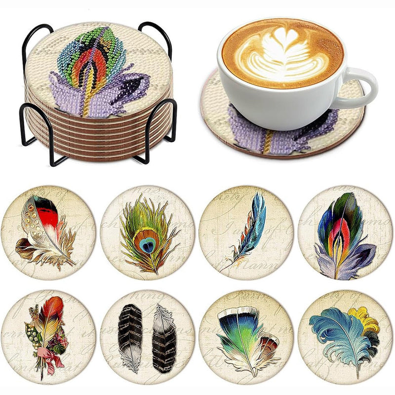 Plume Sous-tasse Broderie Diamant 8Pcs