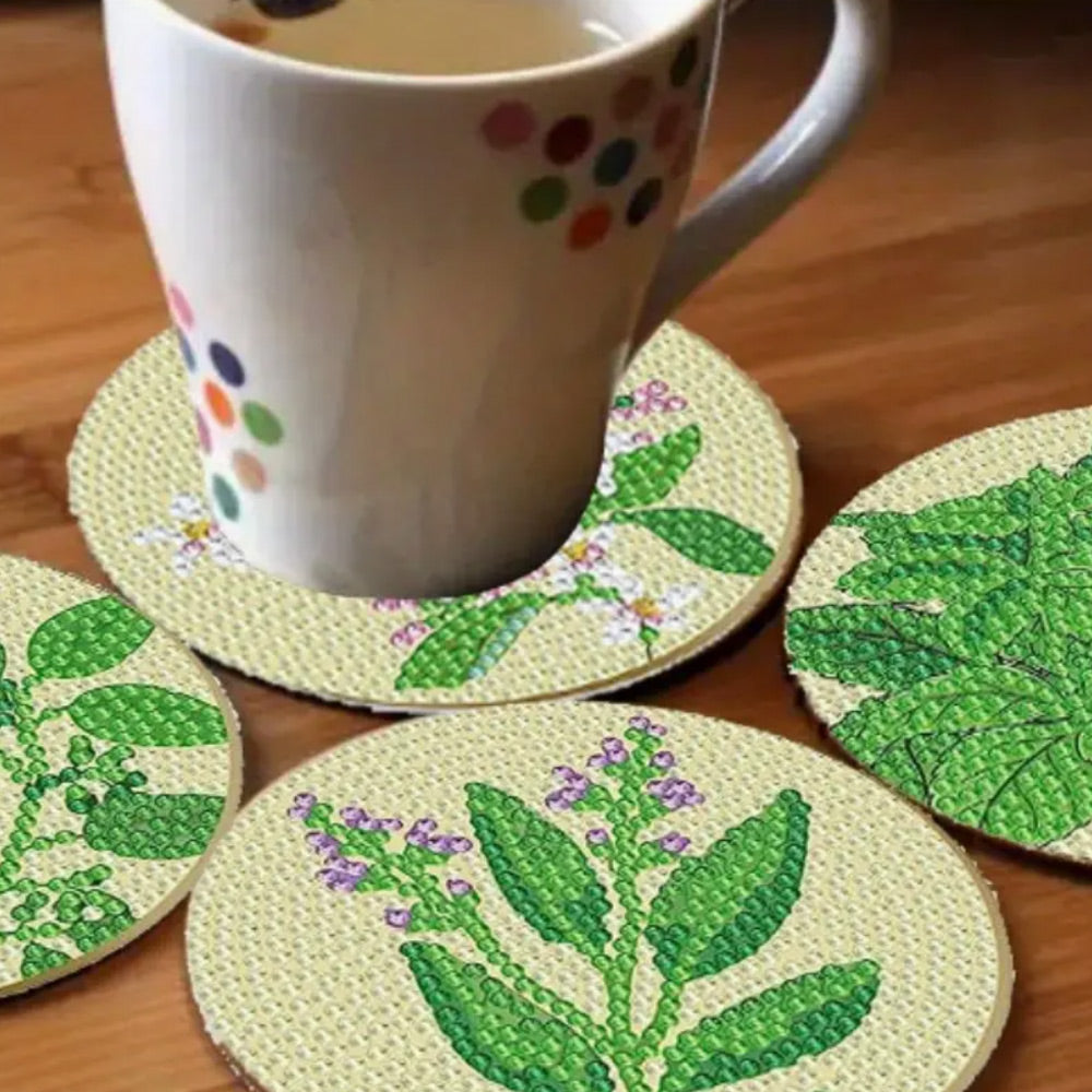Plante Verte Sous-tasse Broderie Diamant 8Pcs