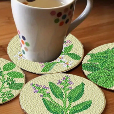 Plante verte Sous-tasse Broderie Diamant 8Pcs