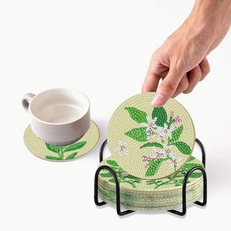 Plante verte Sous-tasse Broderie Diamant 8Pcs