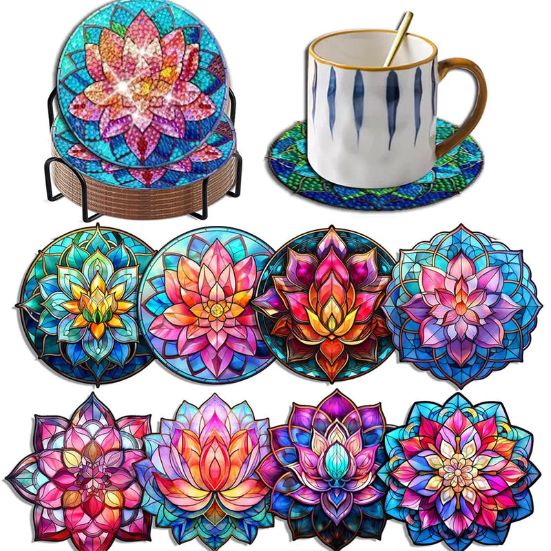 Lotus coloré Sous-tasse Broderie Diamant 8Pcs