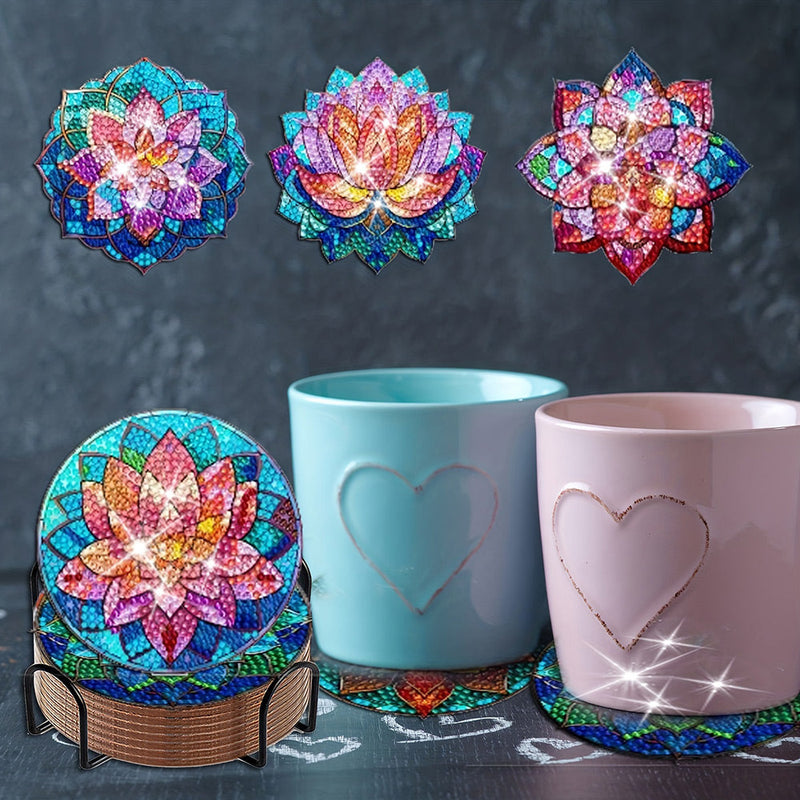 Lotus coloré Sous-tasse Broderie Diamant 8Pcs