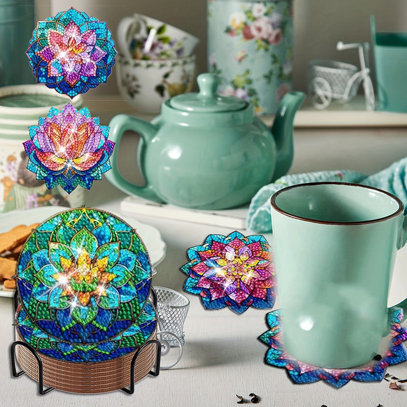 Lotus coloré Sous-tasse Broderie Diamant 8Pcs