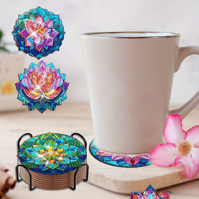 Lotus coloré Sous-tasse Broderie Diamant 8Pcs