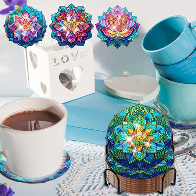 Lotus coloré Sous-tasse Broderie Diamant 8Pcs