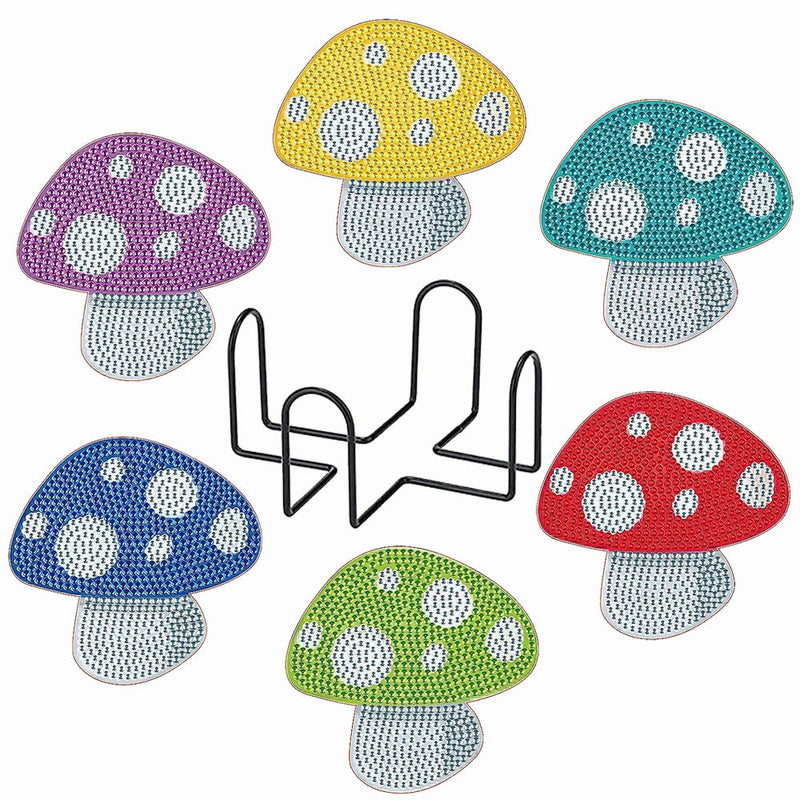 Champignon coloré Sous-tasse Broderie Diamant 6Pcs