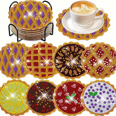 Tarte délicieuse Sous-tasse Broderie Diamant 8Pcs