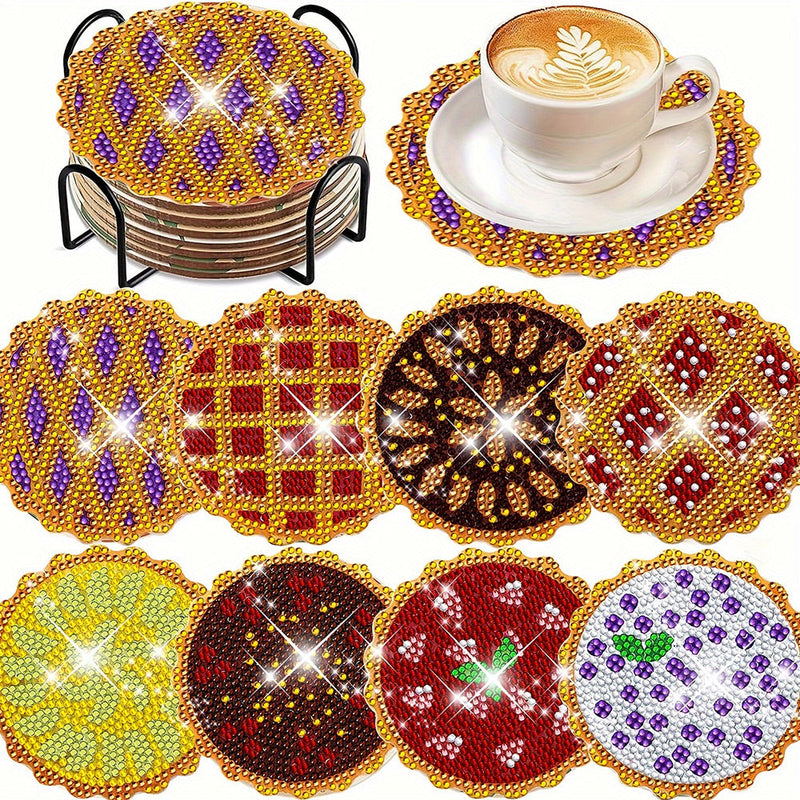 Tarte délicieuse Sous-tasse Broderie Diamant 8Pcs