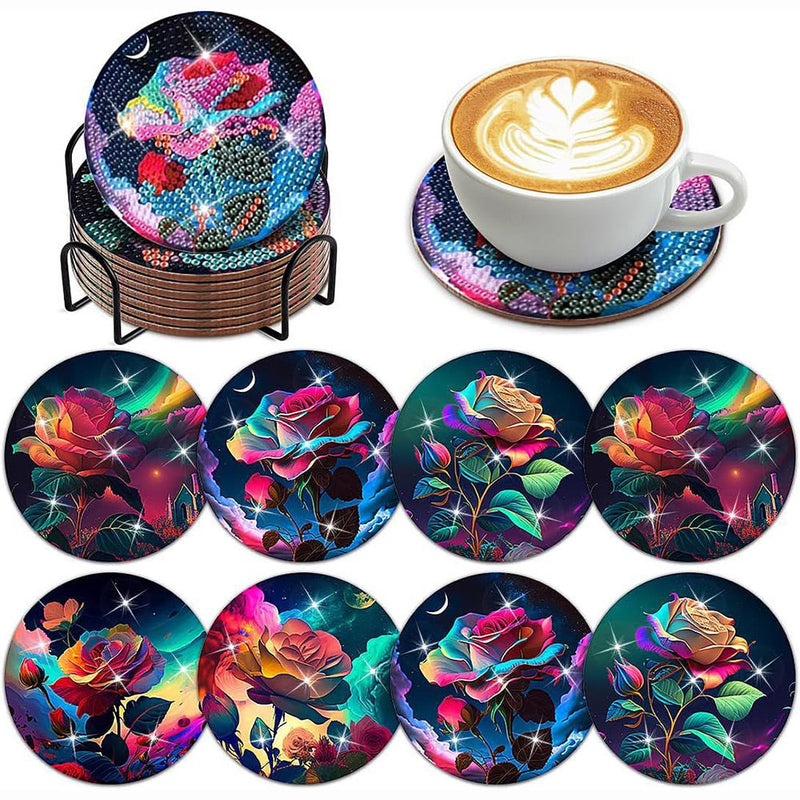 Rose de nuit Sous-tasse Broderie Diamant 8Pcs