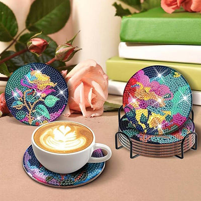 Rose de nuit Sous-tasse Broderie Diamant 8Pcs