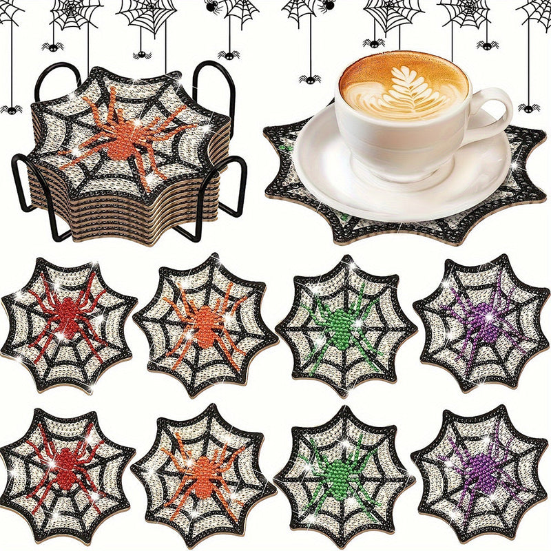 Toile d’araignée Sous-tasse Broderie Diamant 8Pcs