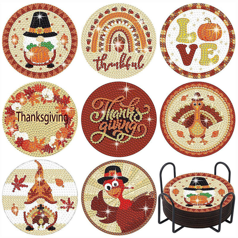 Thanks giving Day Sous-tasse Broderie Diamant 8Pcs