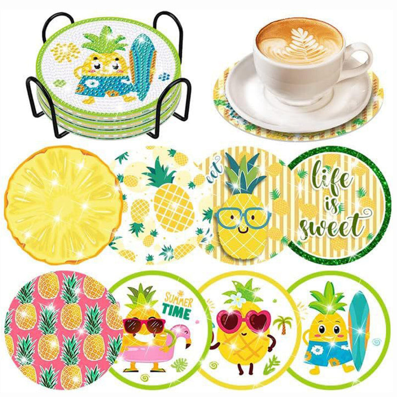 Ananas d’été Sous-tasse Broderie Diamant 8Pcs