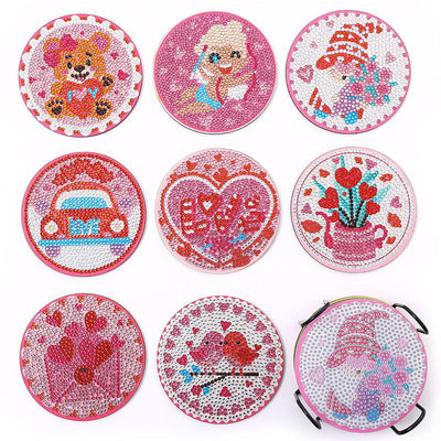 Amour rose Sous-tasse Broderie Diamant 8Pcs