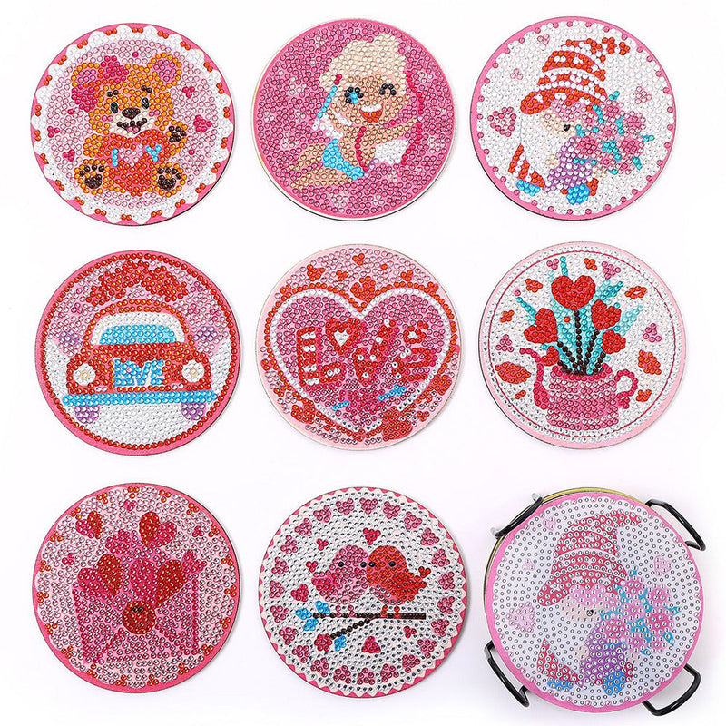 Amour rose Sous-tasse Broderie Diamant 8Pcs