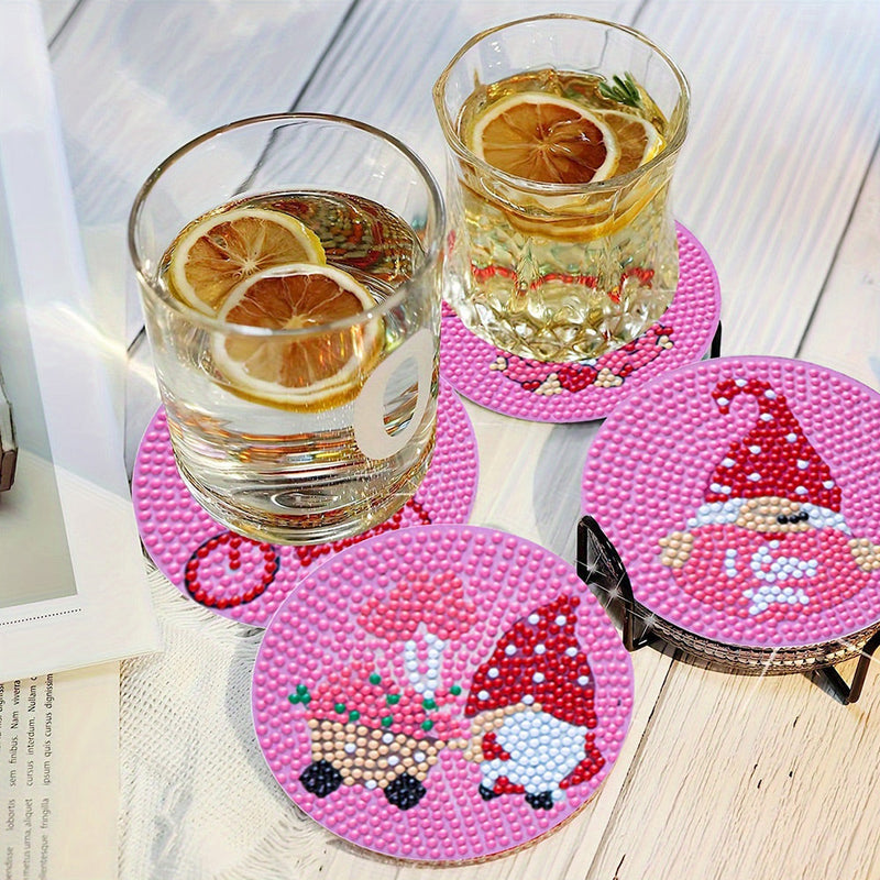 Amour rose Sous-tasse Broderie Diamant 8Pcs