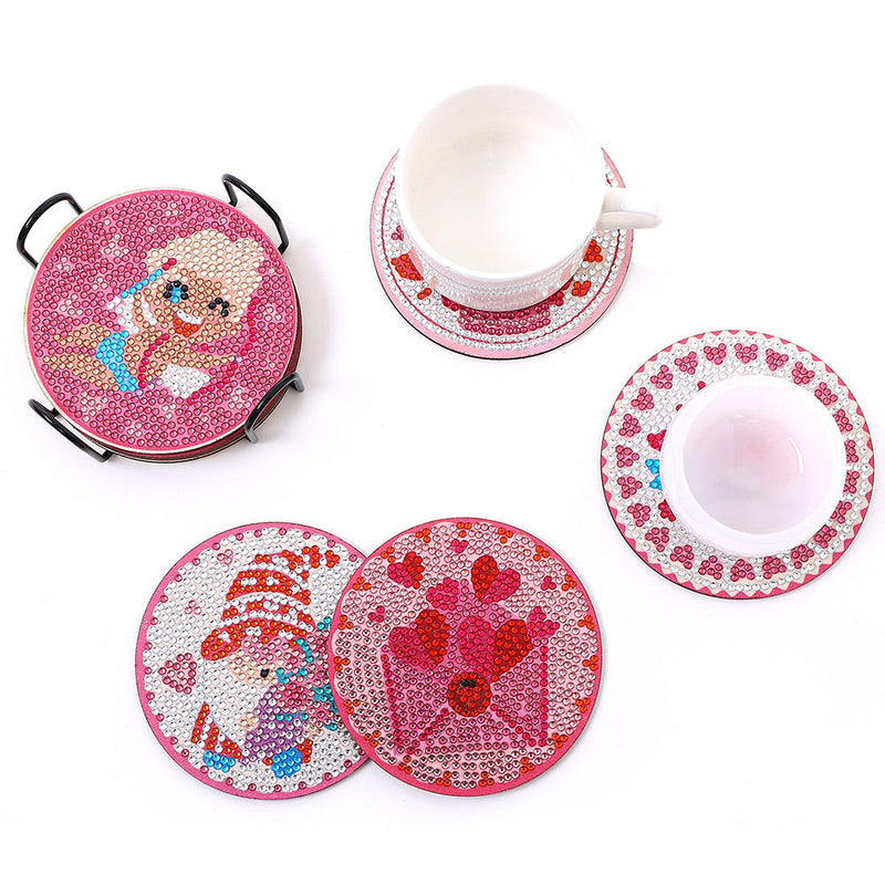 Amour rose Sous-tasse Broderie Diamant 8Pcs