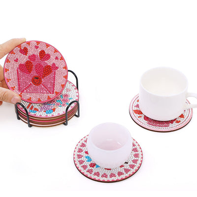 Amour rose Sous-tasse Broderie Diamant 8Pcs