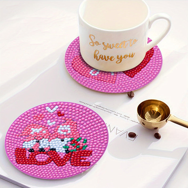 Amour rose Sous-tasse Broderie Diamant 8Pcs