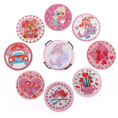 Amour rose Sous-tasse Broderie Diamant 8Pcs