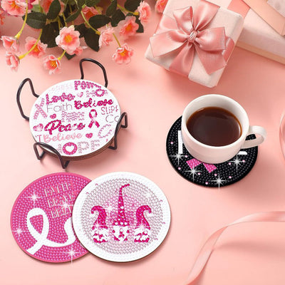 Ruban rose Sous-tasse Broderie Diamant 8Pcs