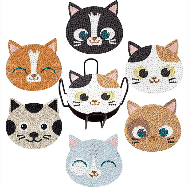 Chats adorables Sous-tasse Broderie Diamant 6Pcs