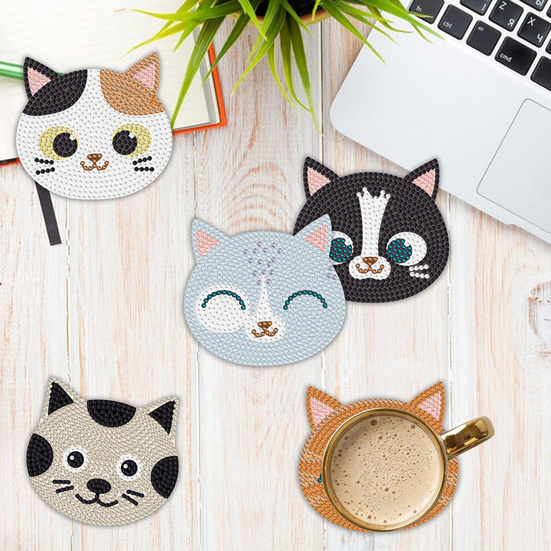 Chats adorables Sous-tasse Broderie Diamant 6Pcs