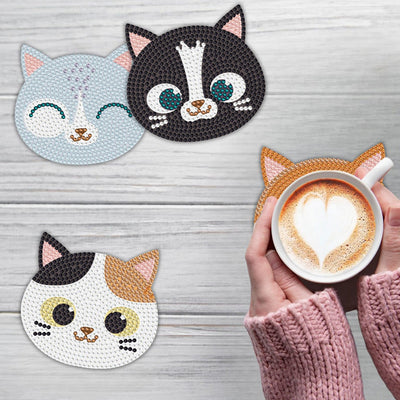 Chats adorables Sous-tasse Broderie Diamant 6Pcs